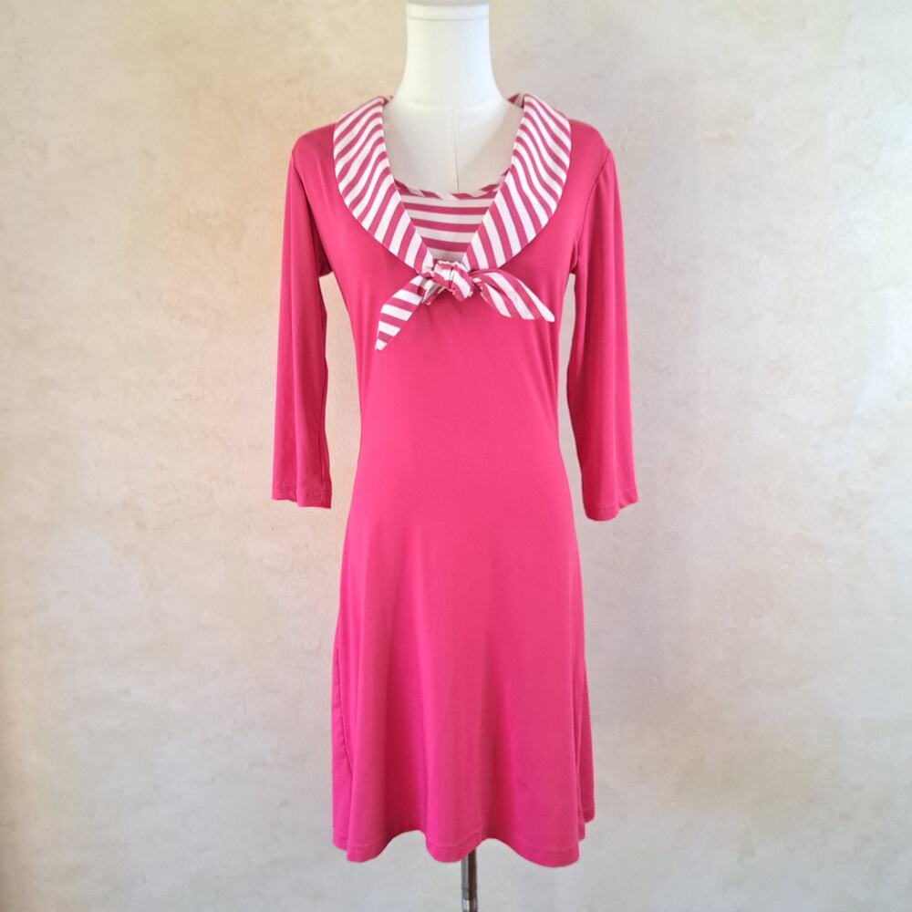 Sailor-Sailor Pink Striped Sailor Collar Tie Front Dress Small Retro Nautical